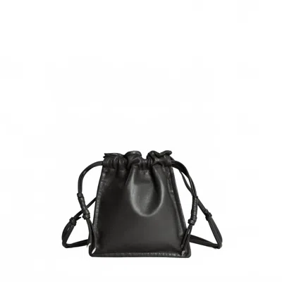Lemiz Women's Mini Bowie Drawstring Crossbody Leather Bag In Black