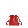 Lemiz Women's Mini Bowie Drawstring Crossbody Leather Bag In Tomato