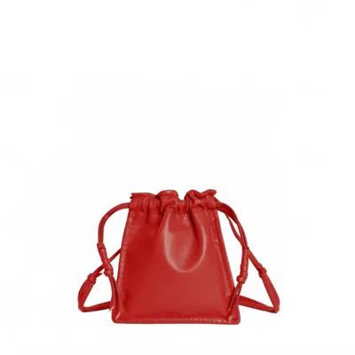 Lemiz Women's Mini Bowie Drawstring Crossbody Leather Bag In Tomato In Red