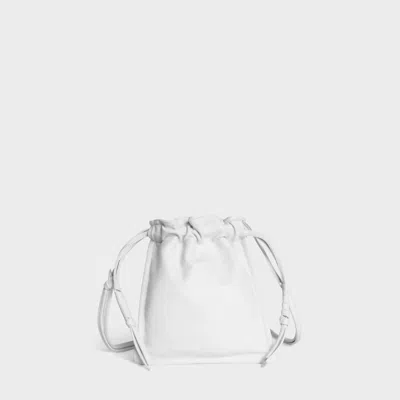 Lemiz Women's Mini Bowie Drawstring Crossbody Leather Bag In White