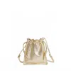 Lemiz Women's Mini Bowie Drawstring Leather Bag In Champagne