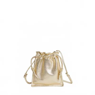 Lemiz Women's Mini Bowie Drawstring Leather Bag In Champagne In Gold