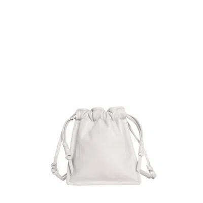 Lemiz Women's Mini Bowie Drawstring Leather Bag In Cream In White