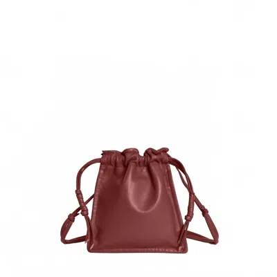 Lemiz Women's Mini Bowie Drawstring Leather Bag In Mulberry In Red