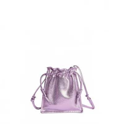 Lemiz Women's Mini Bowie Drawstring Leather Bag In Pink Metallic In Multi