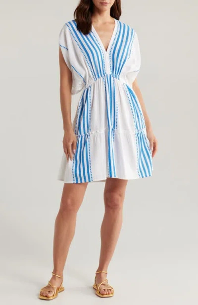 Lemlem Alem Embroidered Striped Cotton-blend Gauze Mini Dress In Eshe Blue