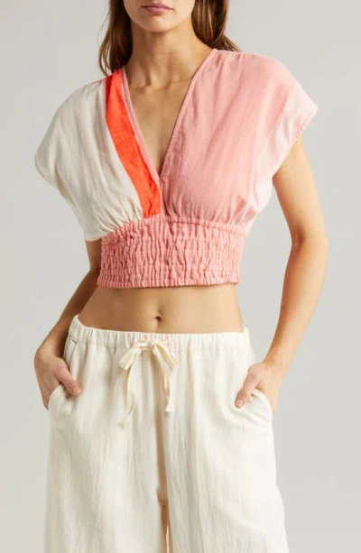 Lemlem Alia Smocked Cotton Blend Cover-up Crop Top In Ayele Blush