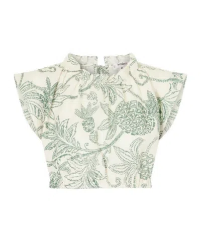 Lemlem Muna Cropped Ruched Printed Linen Top In White