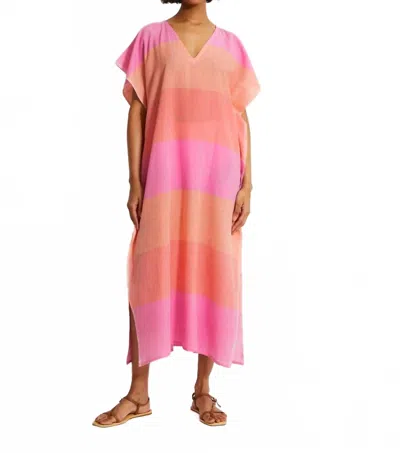 Lemlem Dalila V-neck Caftan Maxi Dress In Nefas Peach In Multi
