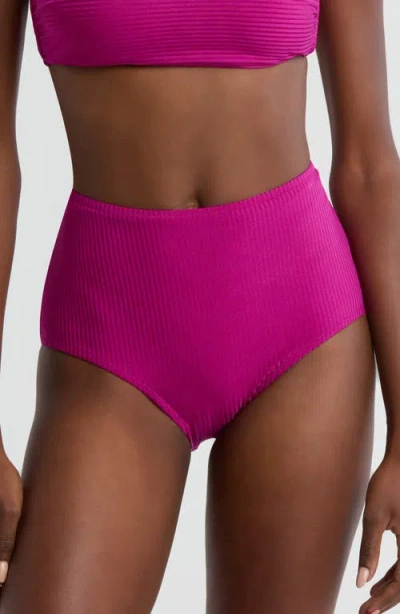 Lemlem Elsi High Waist Rib Bikini Bottoms In Beri Magenta