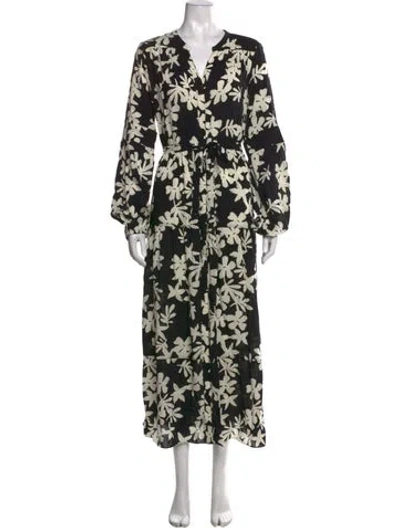 Pre-owned Lemlem Floral Print Long Dress In Black/white