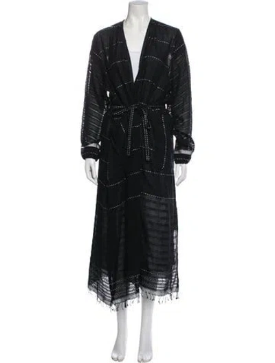 Pre-owned Lemlem Fringe Trim Accent Robe In Black