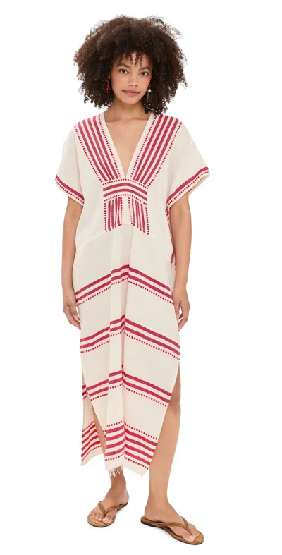 Lemlem Gasira V Neck Caftan Eshe Red In White