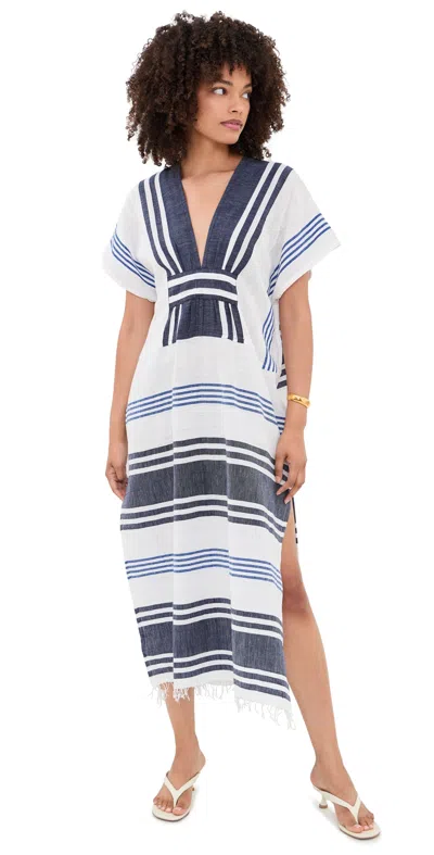 Lemlem Gasira V Neck Caftan Marina Blue