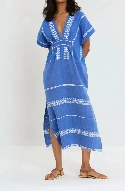 Lemlem Gasira V-neck Caftan Dress In Tebibi Blue