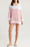 Lemlem Henok Stripe Cotton Blend Hoodie Caftan In Tiki Skypop
