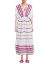 Lemlem Leila Plunge Midi Dress In Zelele Orchid Stripe In Multi