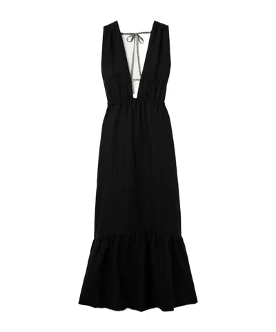 Lemlem Lelisa Ruffled Linen-blend Maxi Dress In Black