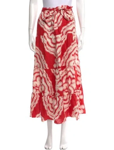 Pre-owned Lemlem Linen Midi Length Skirt In Red