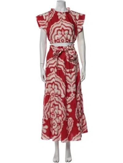 Pre-owned Lemlem Linen Patterned Skirt Set In Red