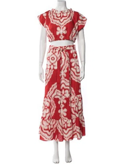 Pre-owned Lemlem Linen Patterned Skirt Suit In Red