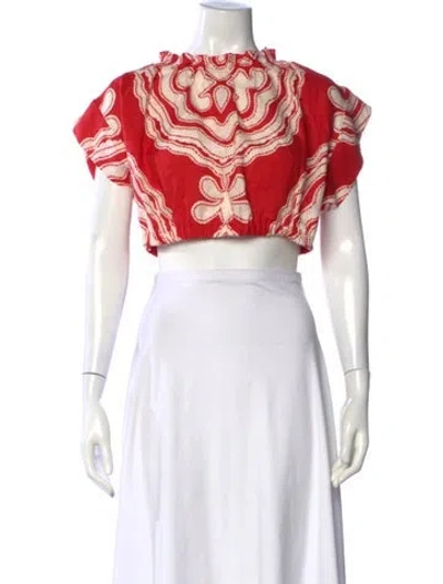 Pre-owned Lemlem Linen Printed Crop Top In Red