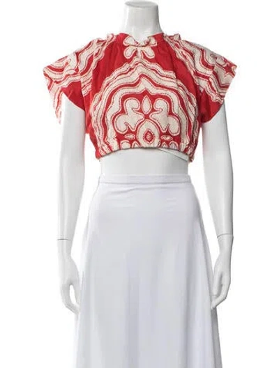 Pre-owned Lemlem Linen Printed Crop Top In Red