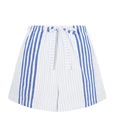 Lemlem Safia Striped Cotton Shorts In Blue