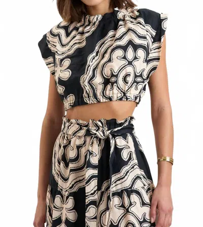 Lemlem Muna Ruched Crop Top In Niku Black In Multi