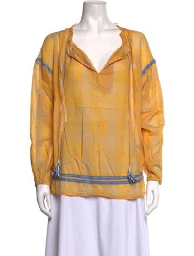 Pre-owned Lemlem Patterned V-neck Top In Yellow