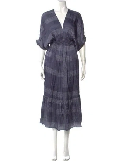 Pre-owned Lemlem Plaid Print Long Dress In Blue