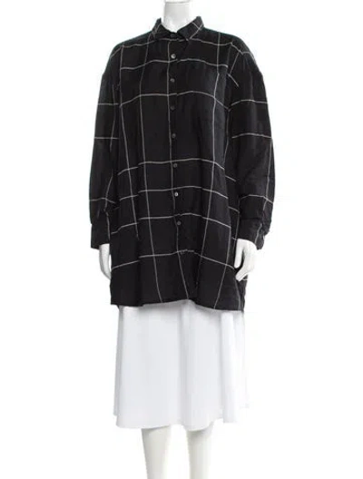 Pre-owned Lemlem Plaid Print Long Sleeve Button-up Top In Blue