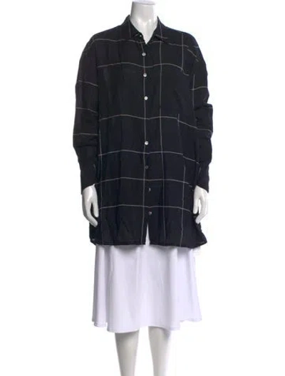 Pre-owned Lemlem Plaid Print Long Sleeve Top In Black