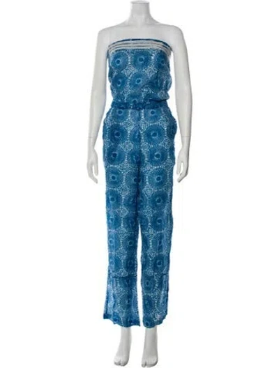 Pre-owned Lemlem Printed Strapless Jumpsuit In Blue