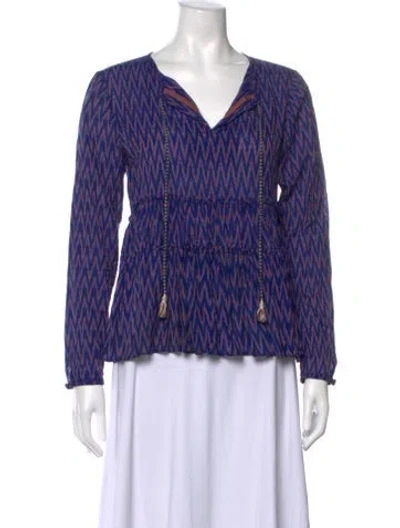 Pre-owned Lemlem Printed V-neck Top In Blue