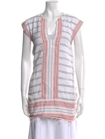 Pre-owned Lemlem Printed V-neck Tunic In White