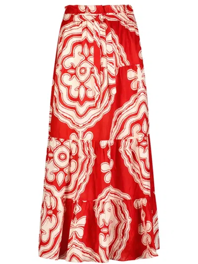 Lemlem Sanaa Belted Printed Linen Maxi Skirt In Niku Red