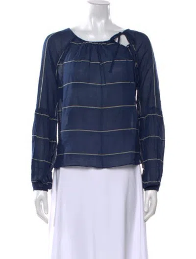 Pre-owned Lemlem Scoop Neck Long Sleeve Blouse In Blue