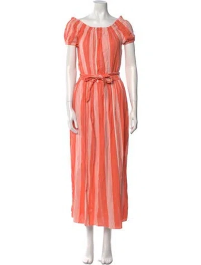 Pre-owned Lemlem Scoop Neck Midi Length Dress In Orange
