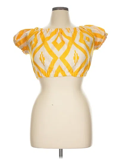 Pre-owned Lemlem Short Sleeve Top Yellow Sweetheart Neckline Tops
