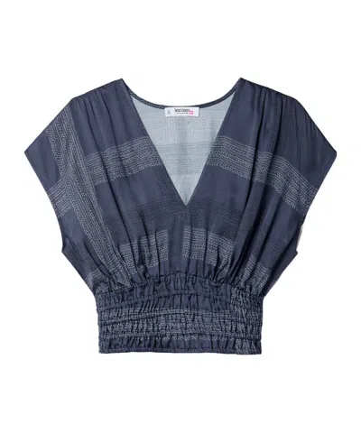 Lemlem Smocked Printed Cropped Top In Blue