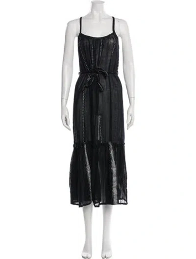 Pre-owned Lemlem Square Neckline Long Dress In Black