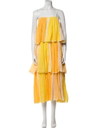 Pre-owned Lemlem Square Neckline Midi Length Dress In Yellow