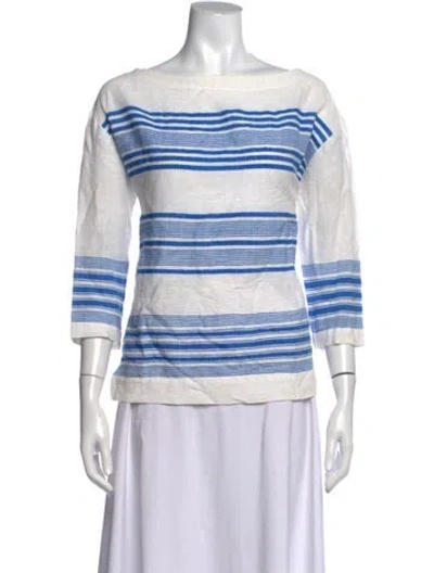 Pre-owned Lemlem Striped Bateau Neckline Top In Blue/white