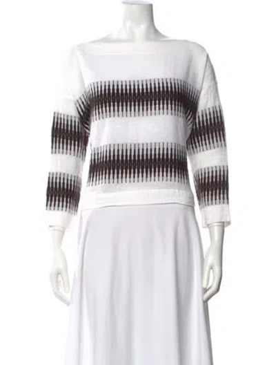 Pre-owned Lemlem Striped Bateau Neckline Top In White