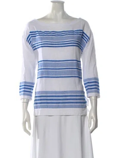 Pre-owned Lemlem Striped Bateau Neckline Top In White