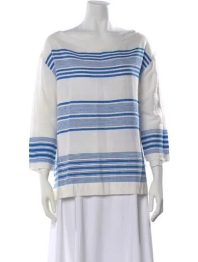 Pre-owned Lemlem Striped Bateau Neckline Top In White
