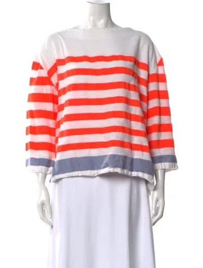 Pre-owned Lemlem Striped Bateau Neckline Top In White