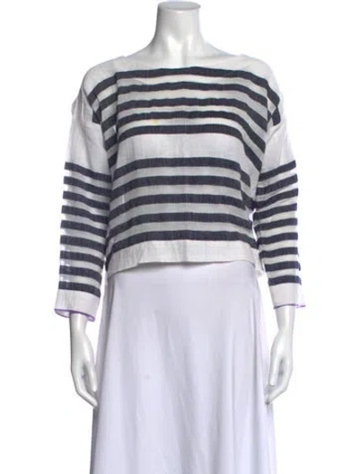 Pre-owned Lemlem Striped Bateau Neckline Top In White