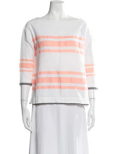 Pre-owned Lemlem Striped Bateau Neckline Top In White